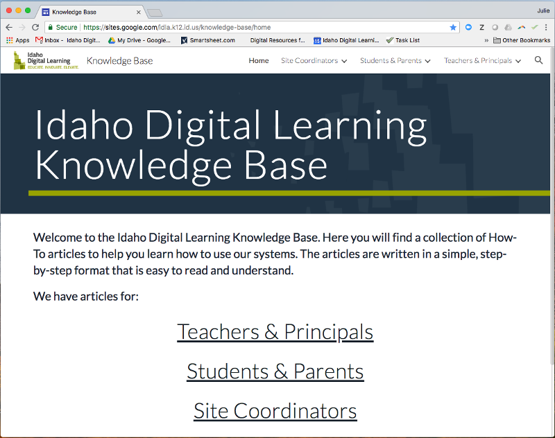 Image of the IDLA knowledge base site